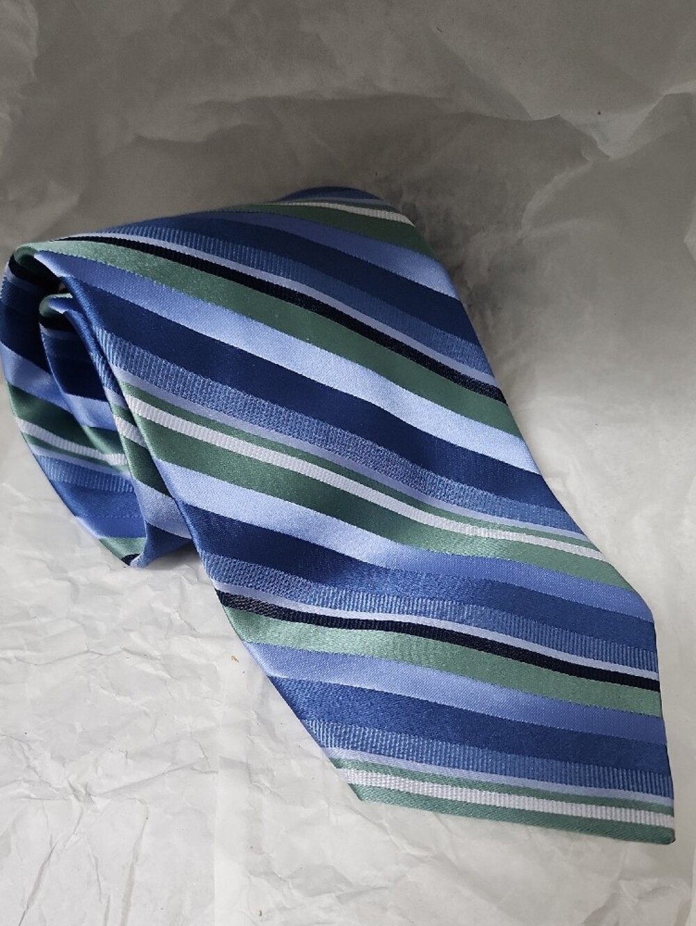 City of London Blue & Green Striped Tie with Multicolor Polka Dot Lining